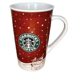 Starbucks Mug Holiday With Ice Skaters, Snowflakes, Red Mermaid Logo 16 Oz 2007